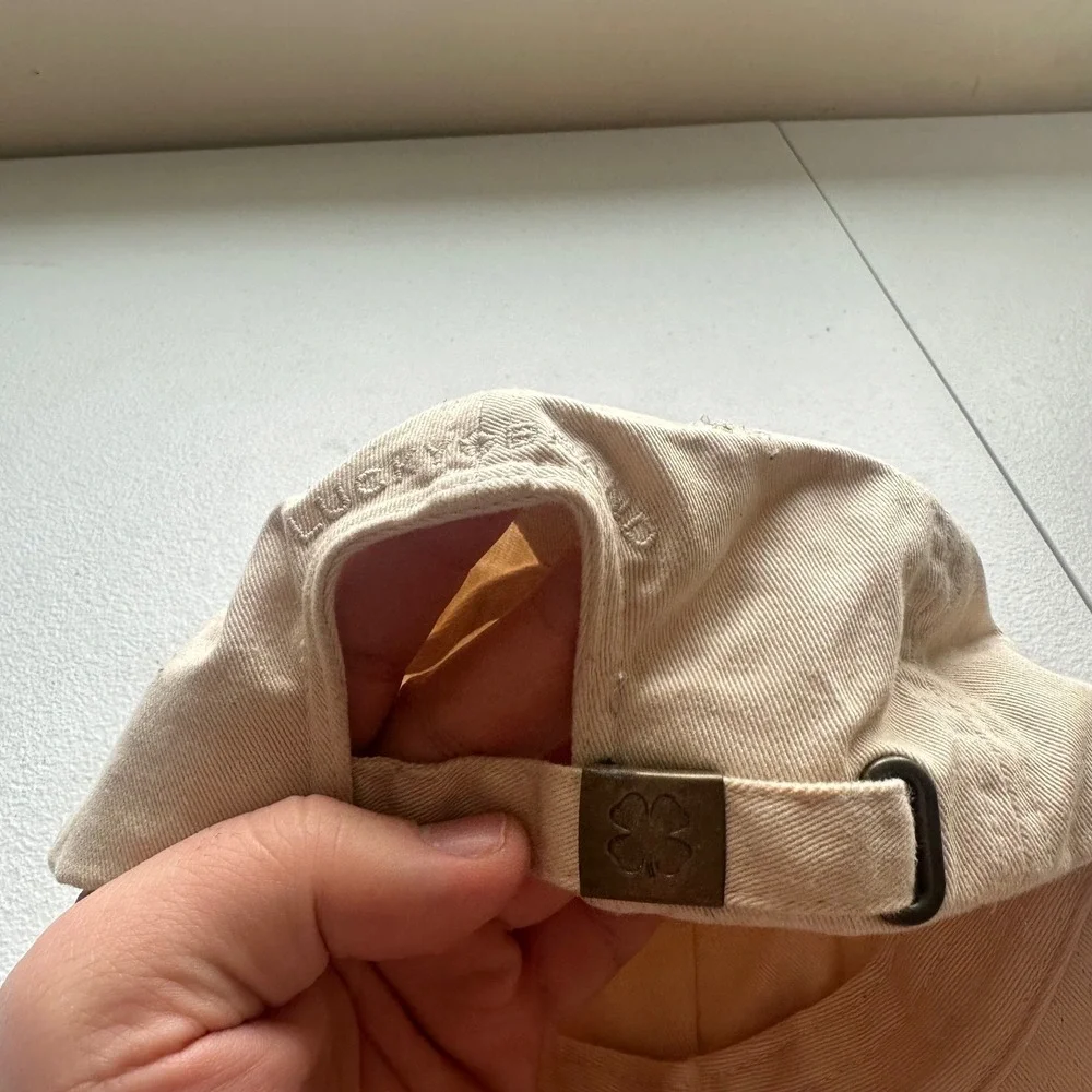 Lucky Brand Baseball Cap Tan Four Leaf Clover Embroidered Cotton Adjustable‎